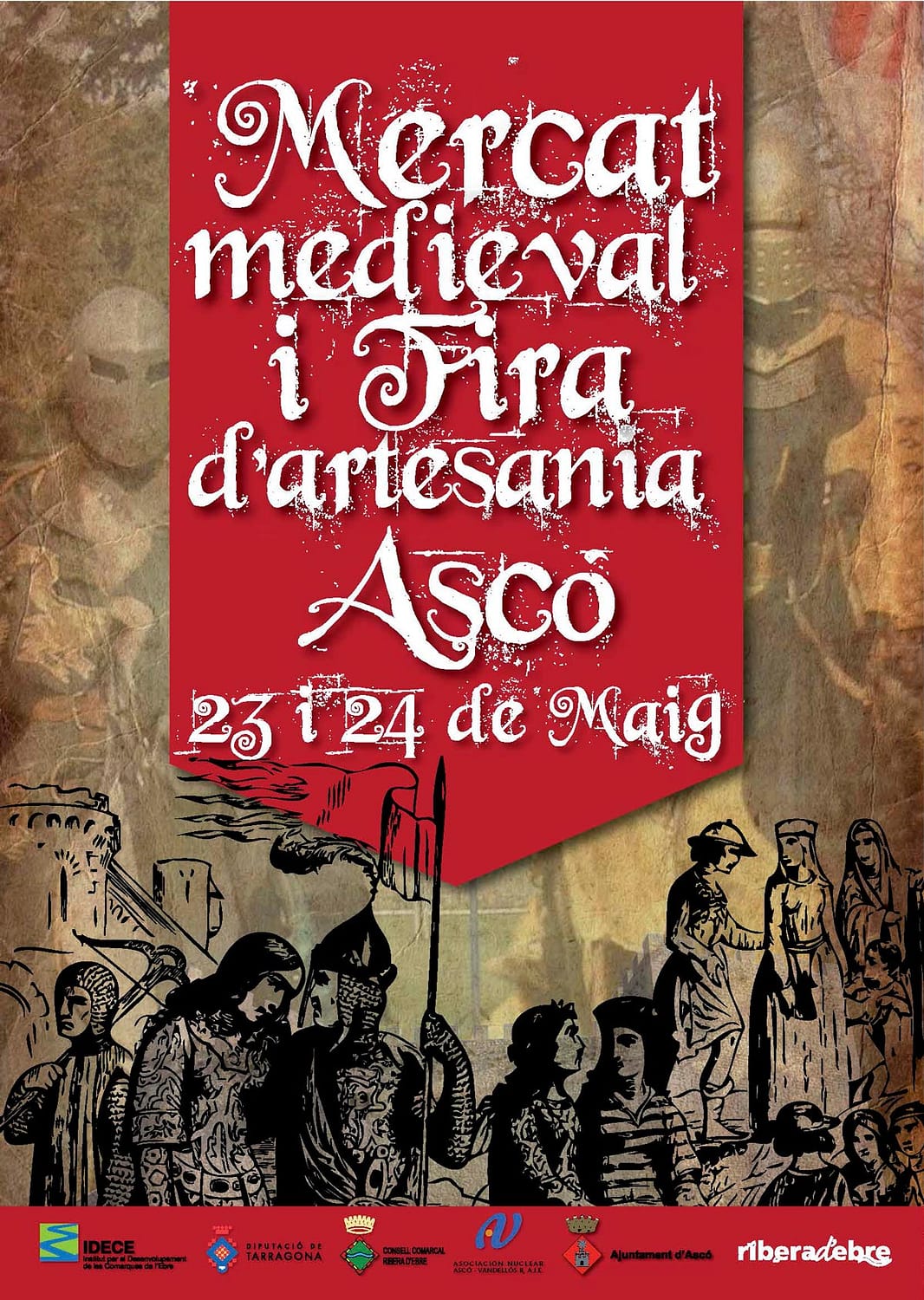 Cartell amb una fotografia il·lustrada de la III Fira d'Artesania i Mercat Medieval, d'Ascó 2009